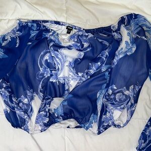 Express Blue and White Patterned Top